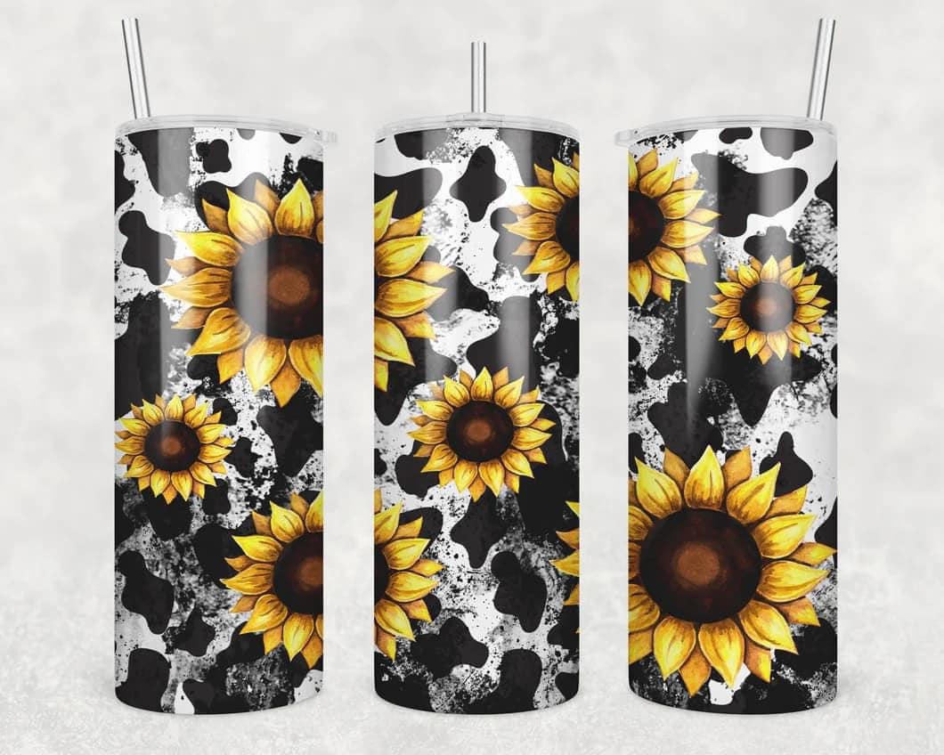 Cow-print and Sunflowers 20oz Tumbler