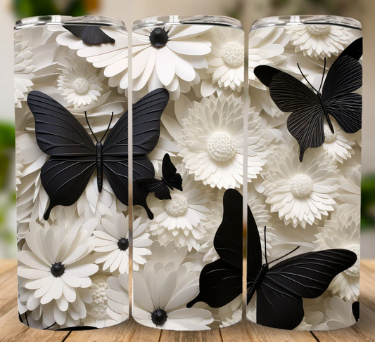 3D Black Butterfly flowers 20 oz Tumbler